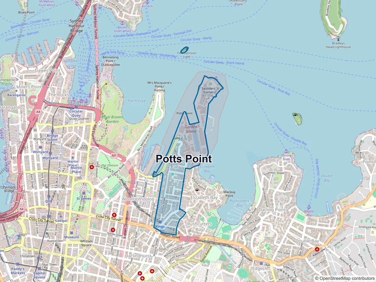 Map of Potts Point, NSW, Australia