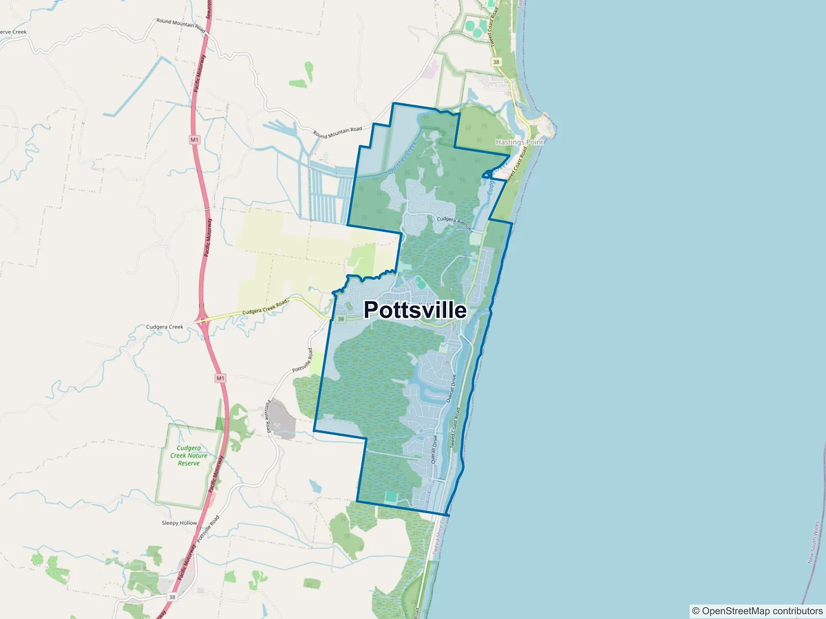 Map of Pottsville, NSW, Australia
