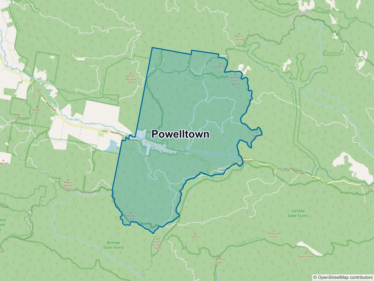 Map of Powelltown, VIC, Australia