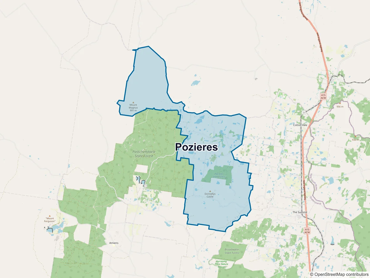 Map of Pozieres, QLD, Australia