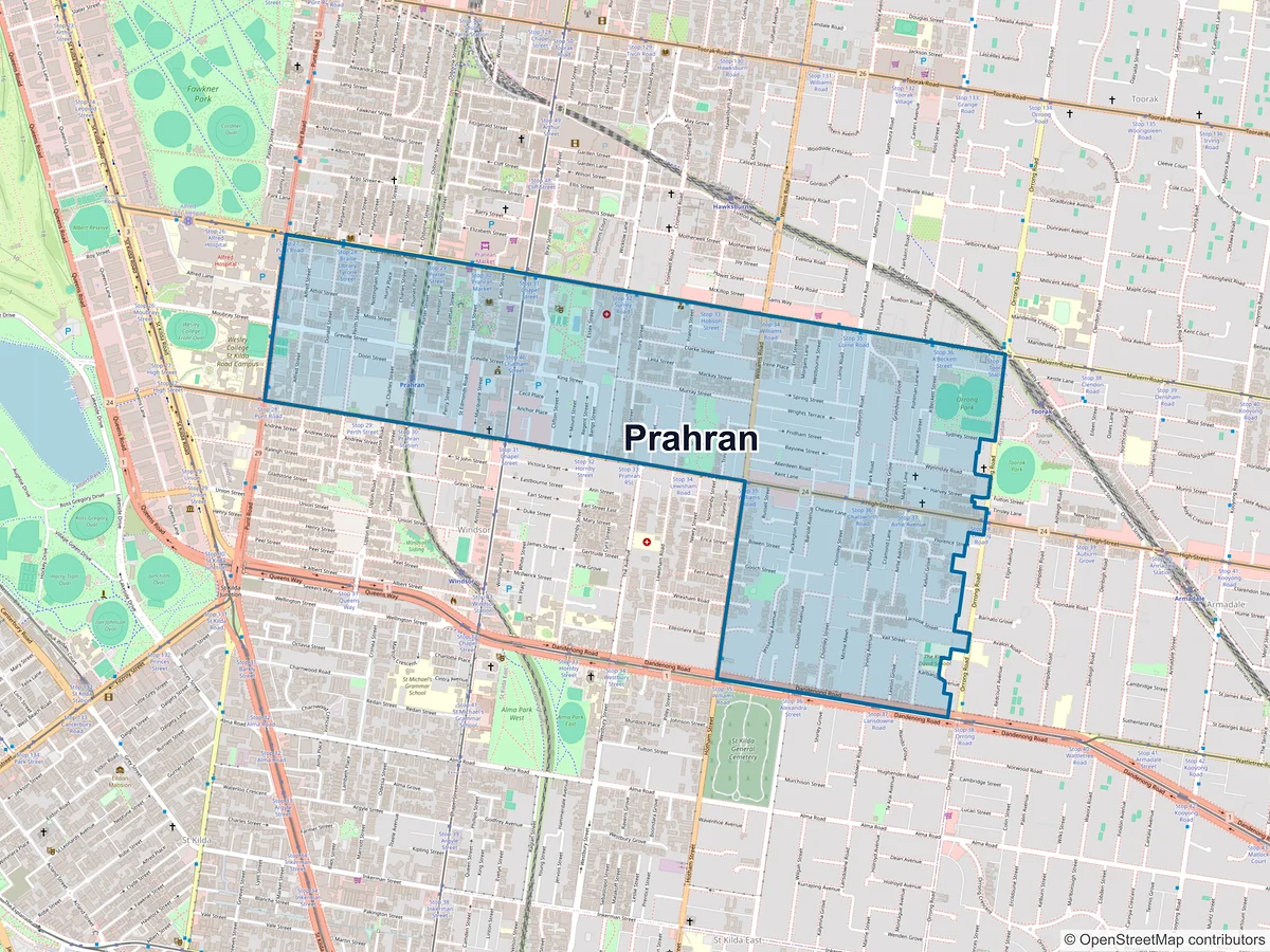 Map of Prahran, VIC, Australia