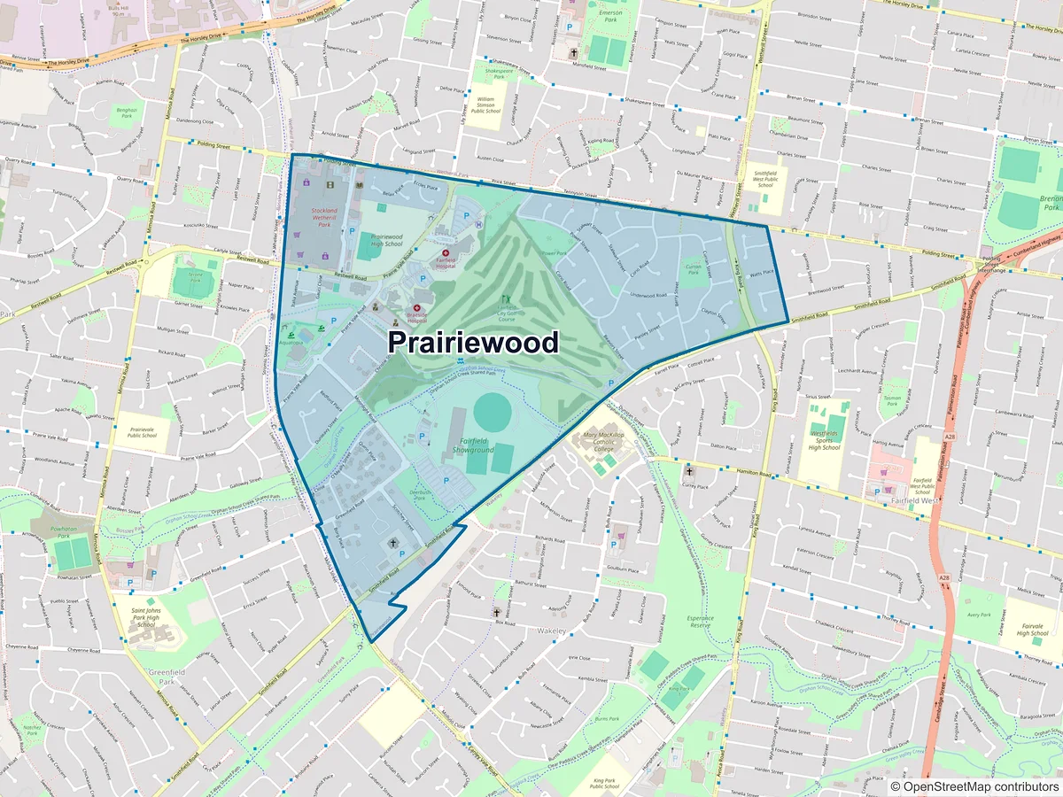 Map of Prairiewood, NSW, Australia