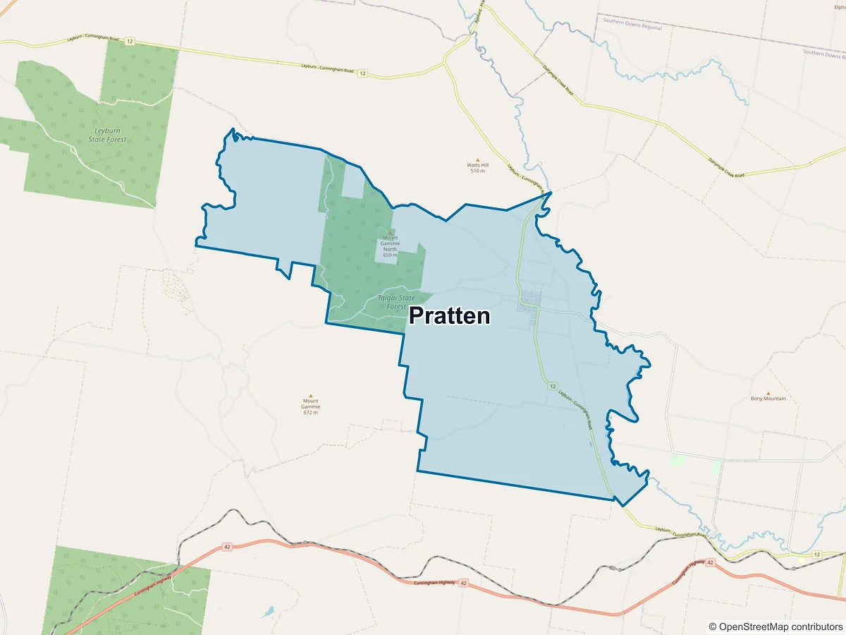 Map of Pratten, QLD, Australia