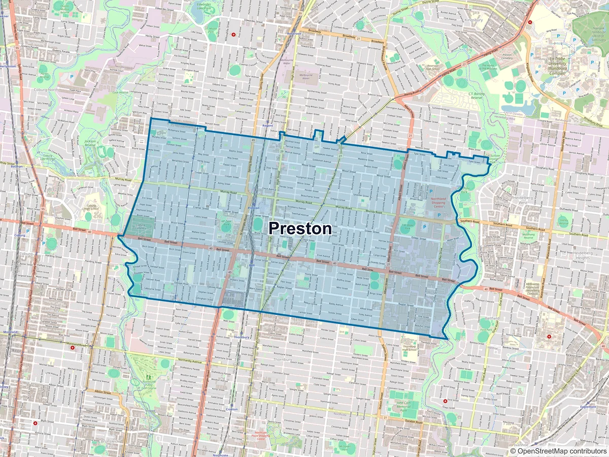 Map of Preston, VIC, Australia