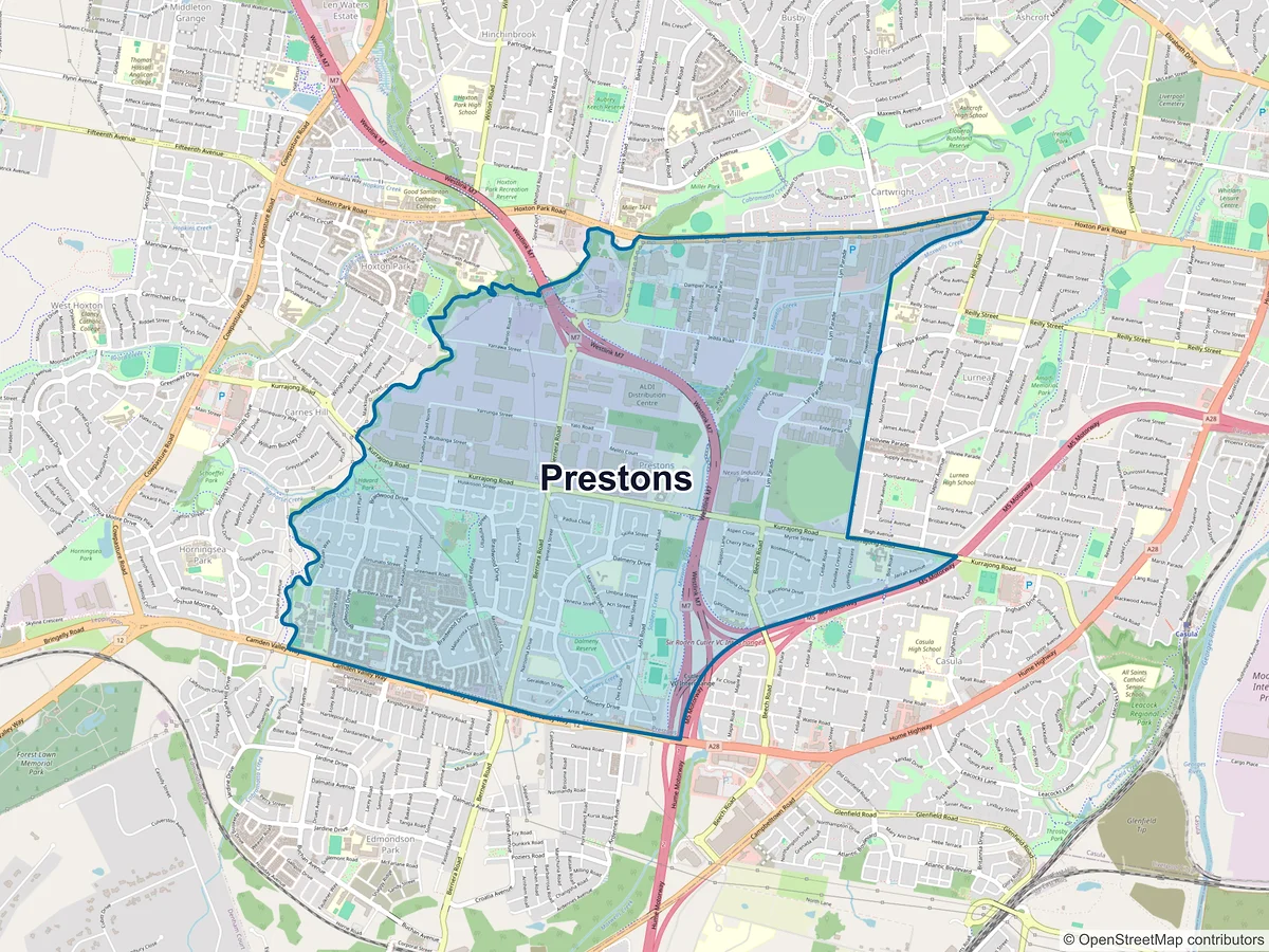 Map of Prestons, NSW, Australia