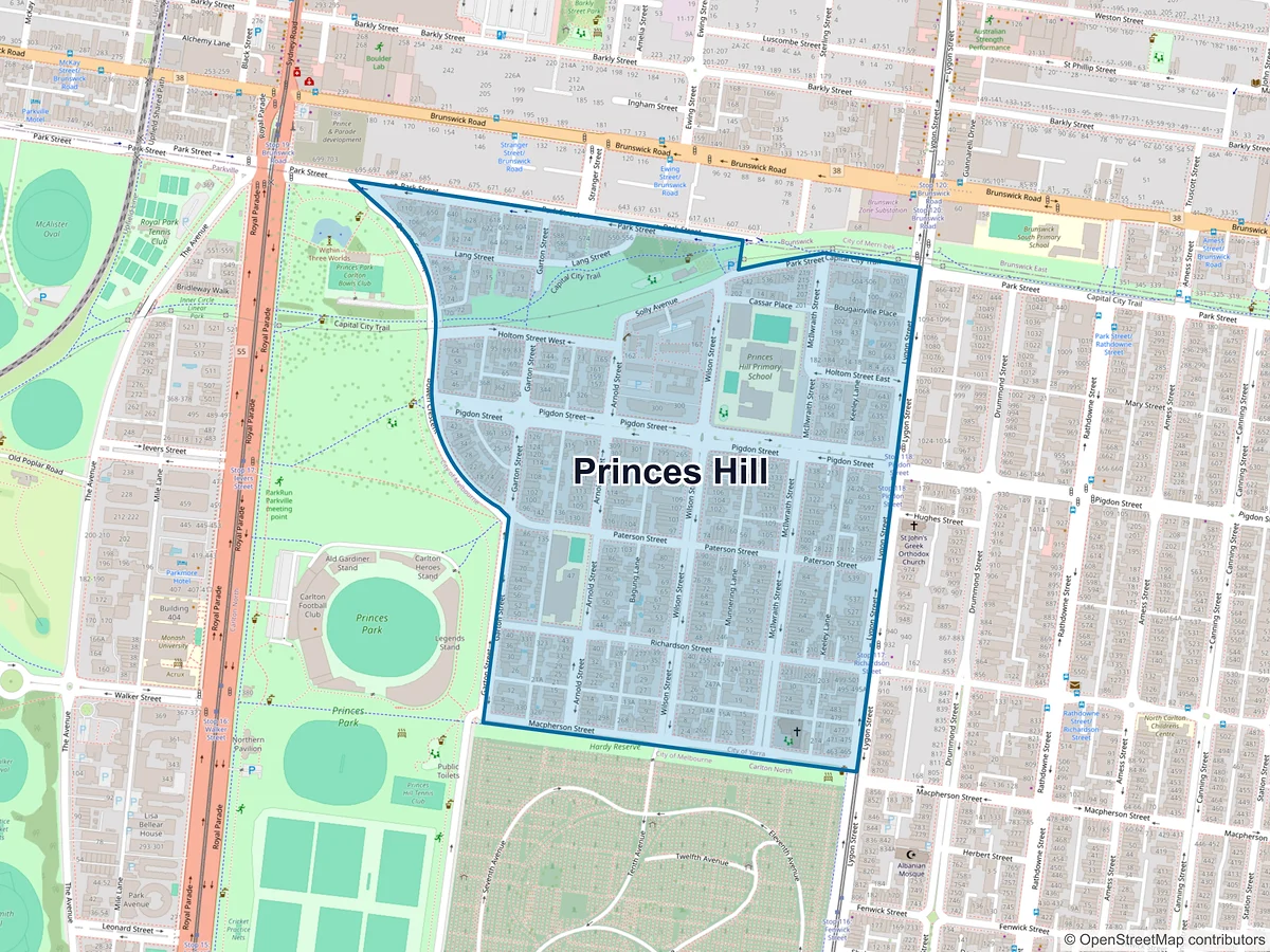 Map of Princes Hill, VIC, Australia