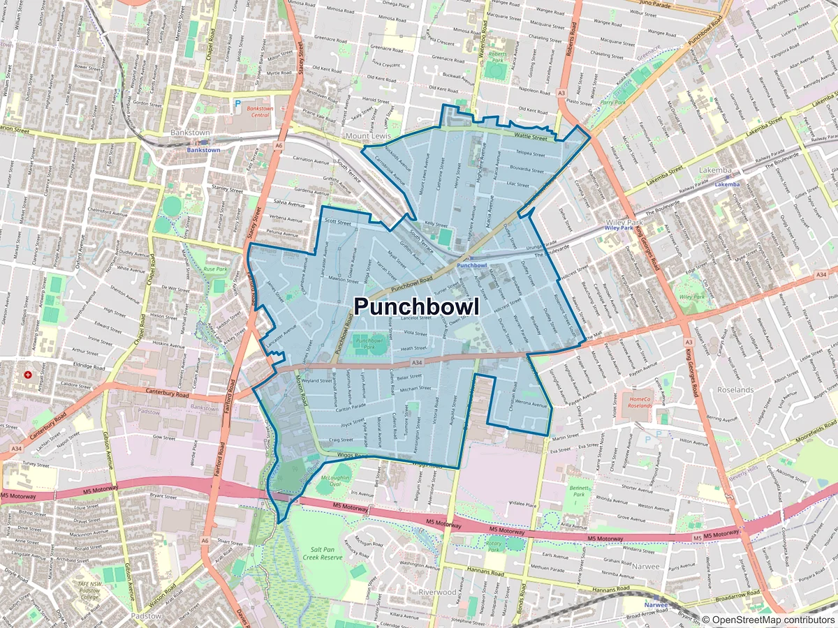 Map of Punchbowl, NSW, Australia