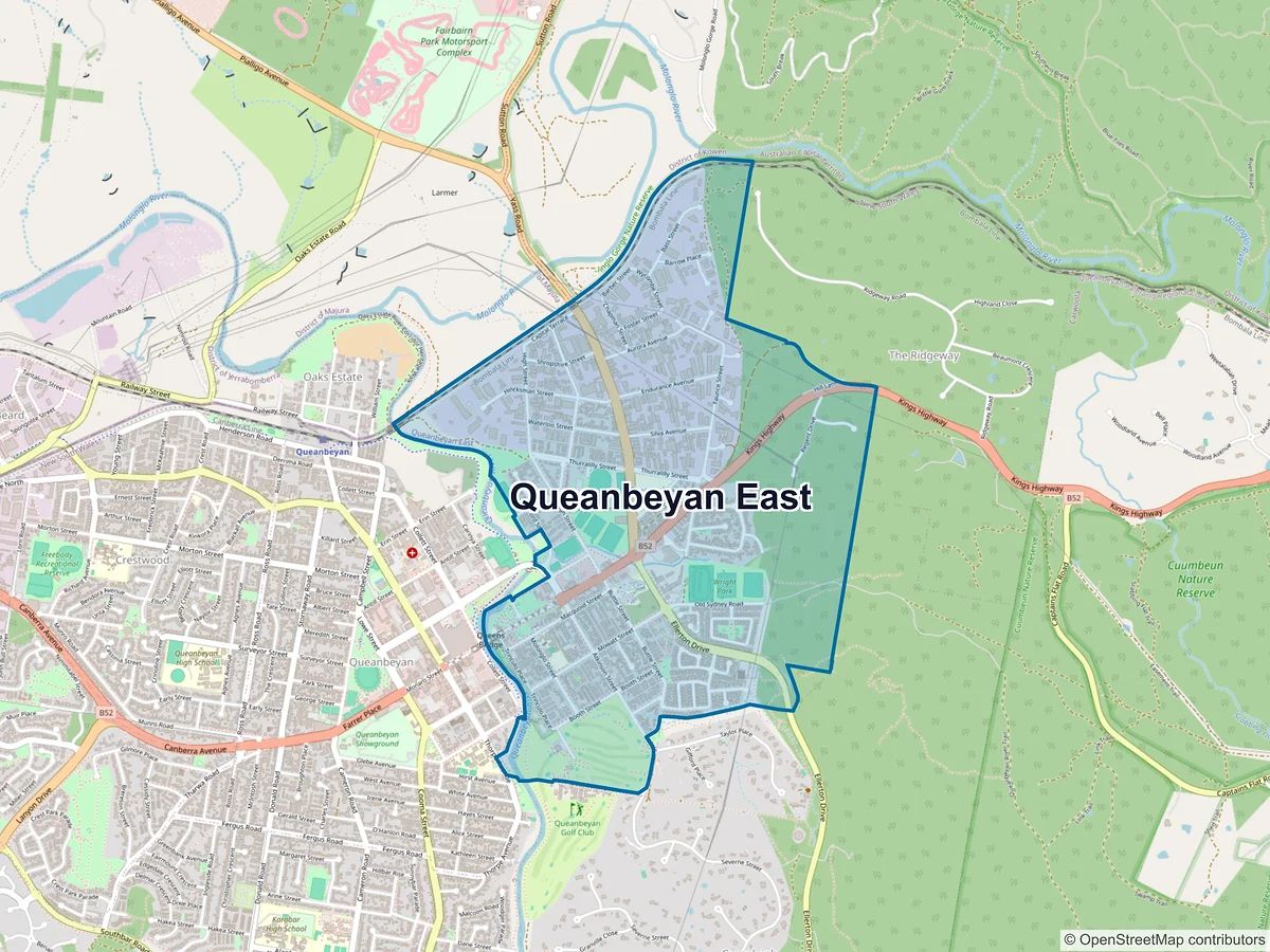 Map of Queanbeyan East, NSW, Australia