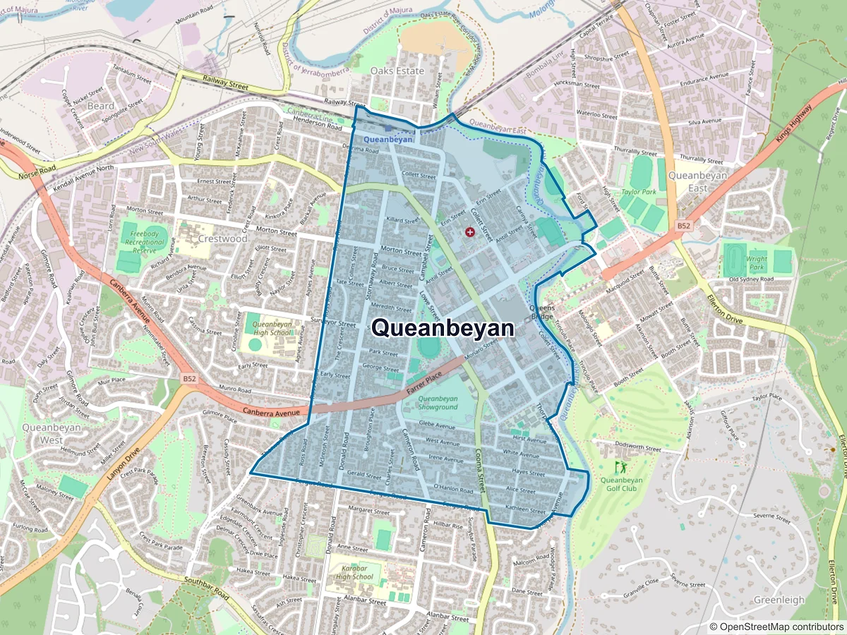 Map of Queanbeyan, NSW, Australia