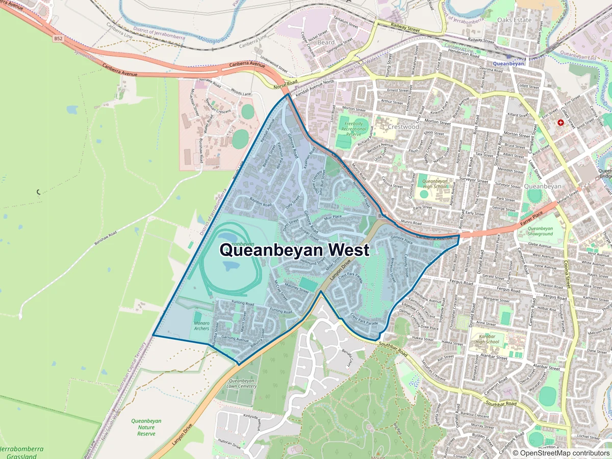 Map of Queanbeyan West, NSW, Australia