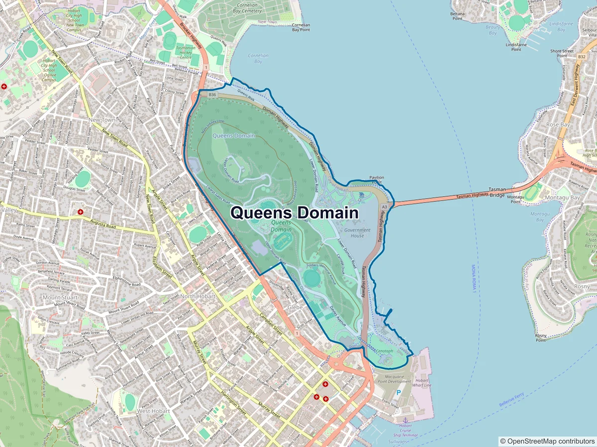 Map of Queens Domain, TAS, Australia