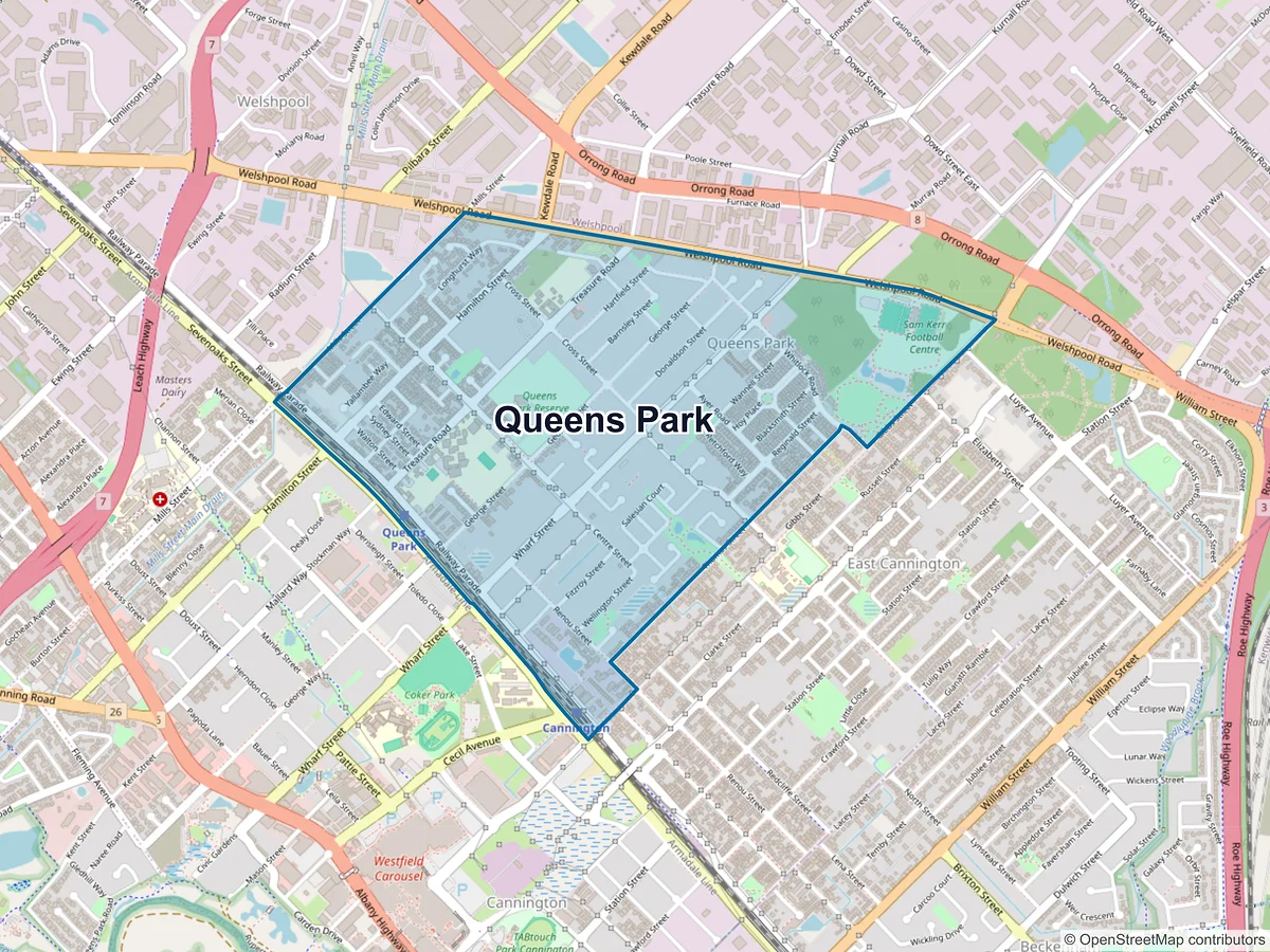 Map of Queens Park, WA, Australia
