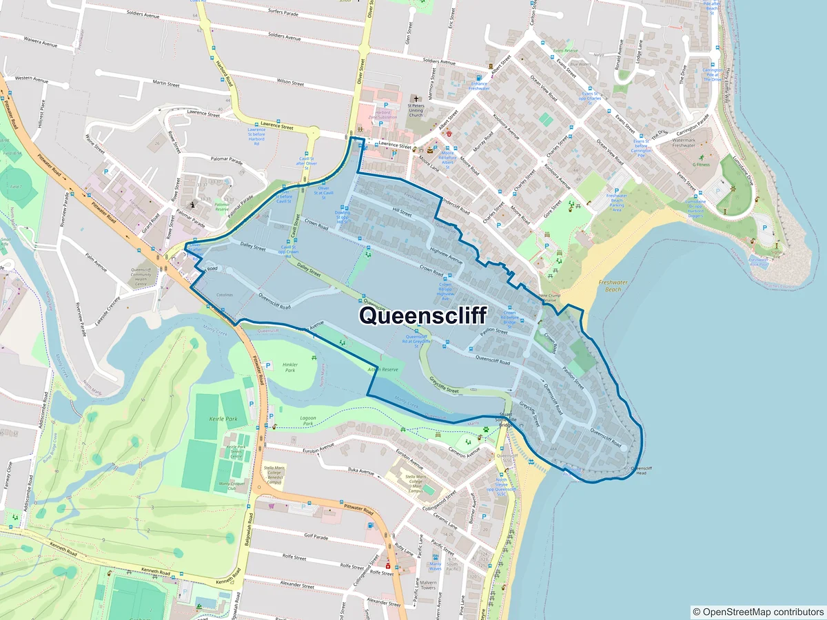 Map of Queenscliff, NSW, Australia