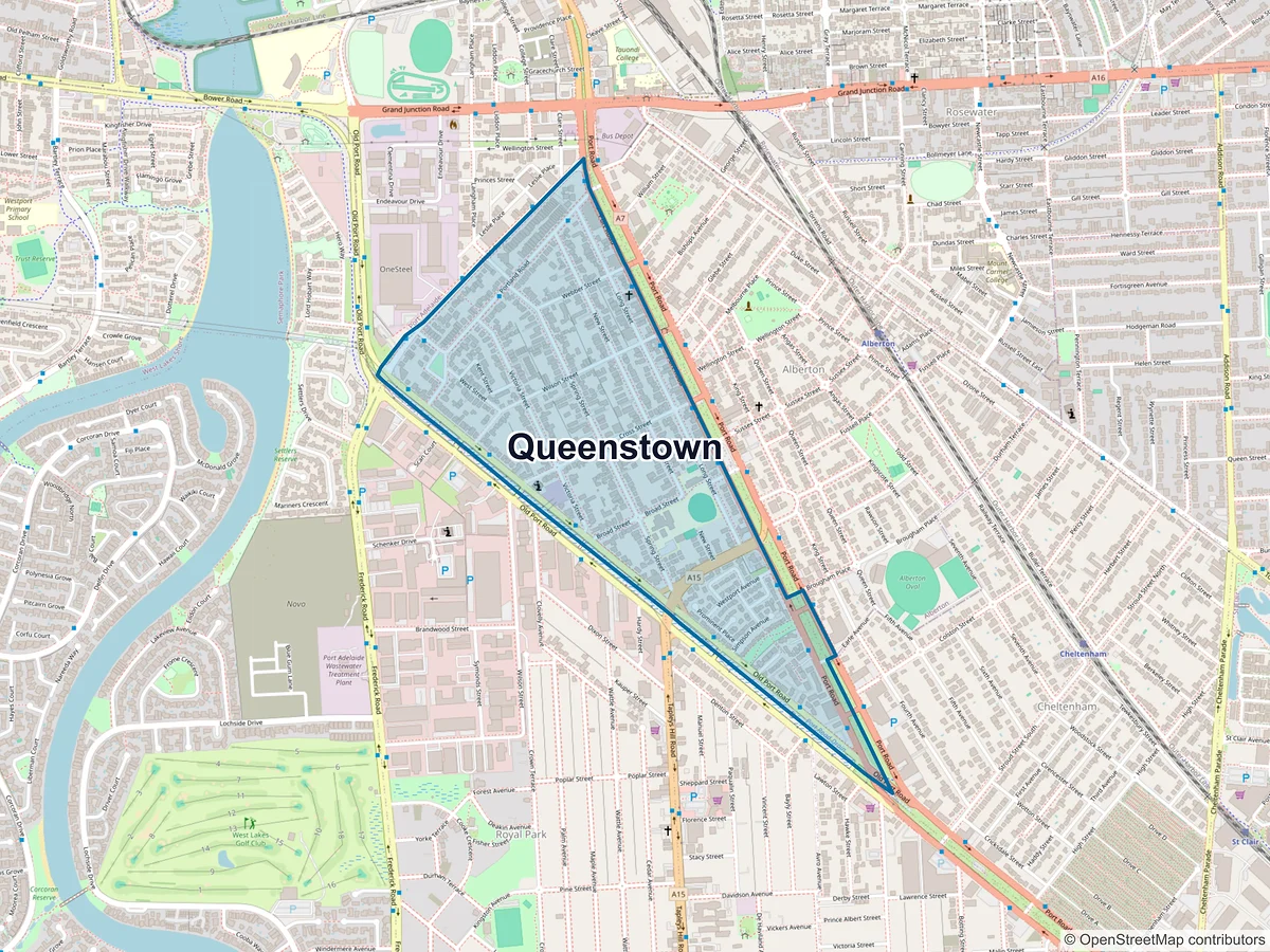 Map of Queenstown, SA, Australia