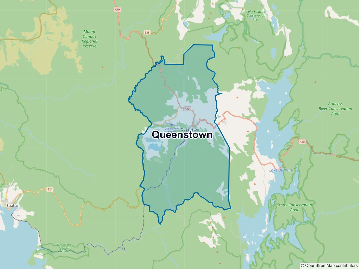 Map of Queenstown, TAS, Australia
