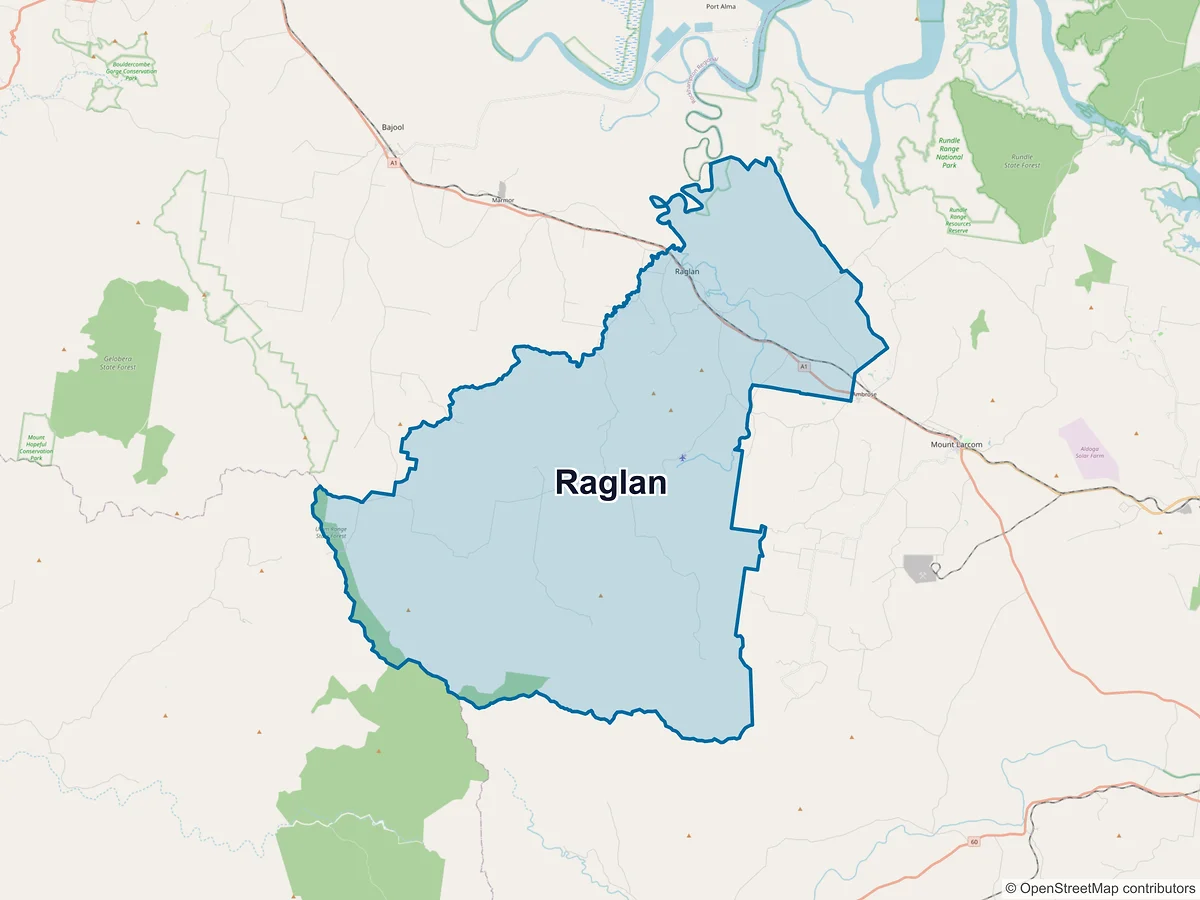 Map of Raglan, QLD, Australia