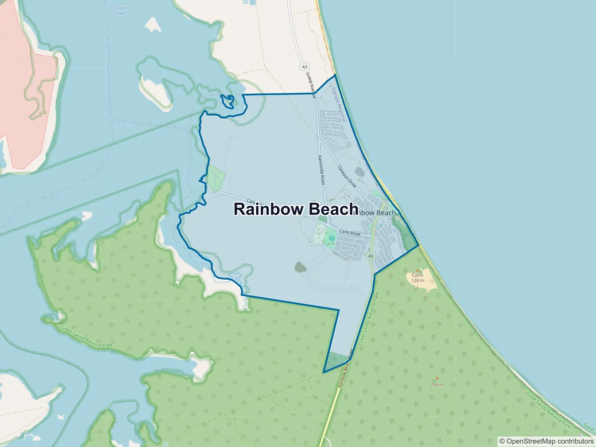 Map of Rainbow Beach, QLD, Australia