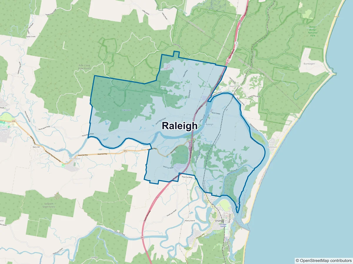 Map of Raleigh, NSW, Australia