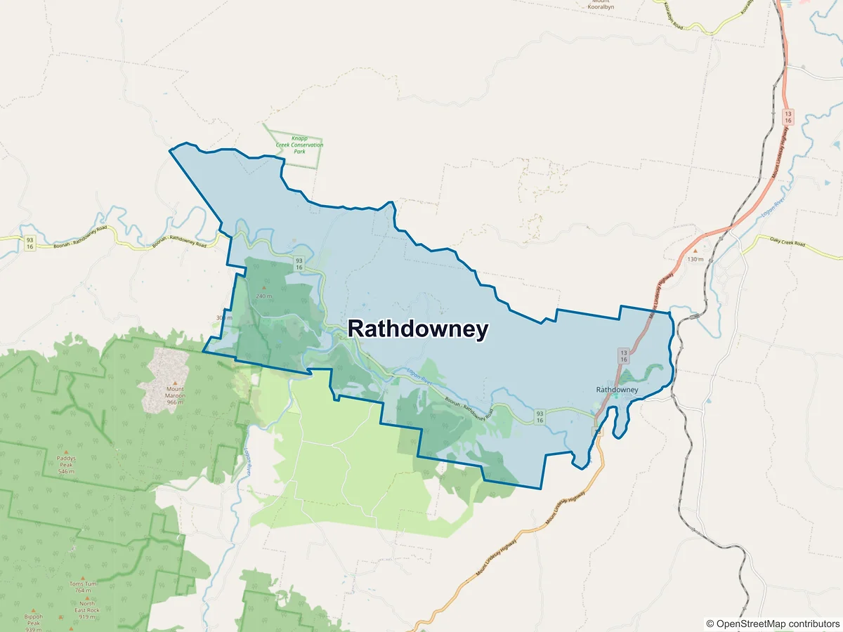Map of Rathdowney, QLD, Australia