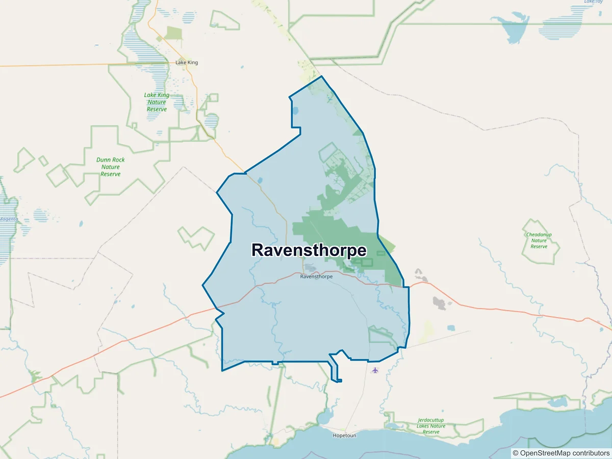 Map of Ravensthorpe, WA, Australia