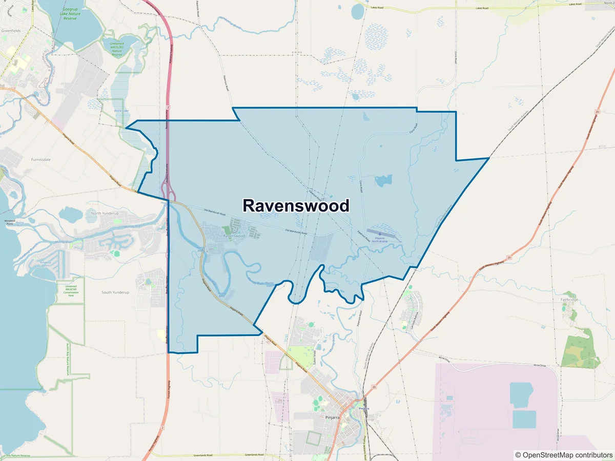 Map of Ravenswood, WA, Australia