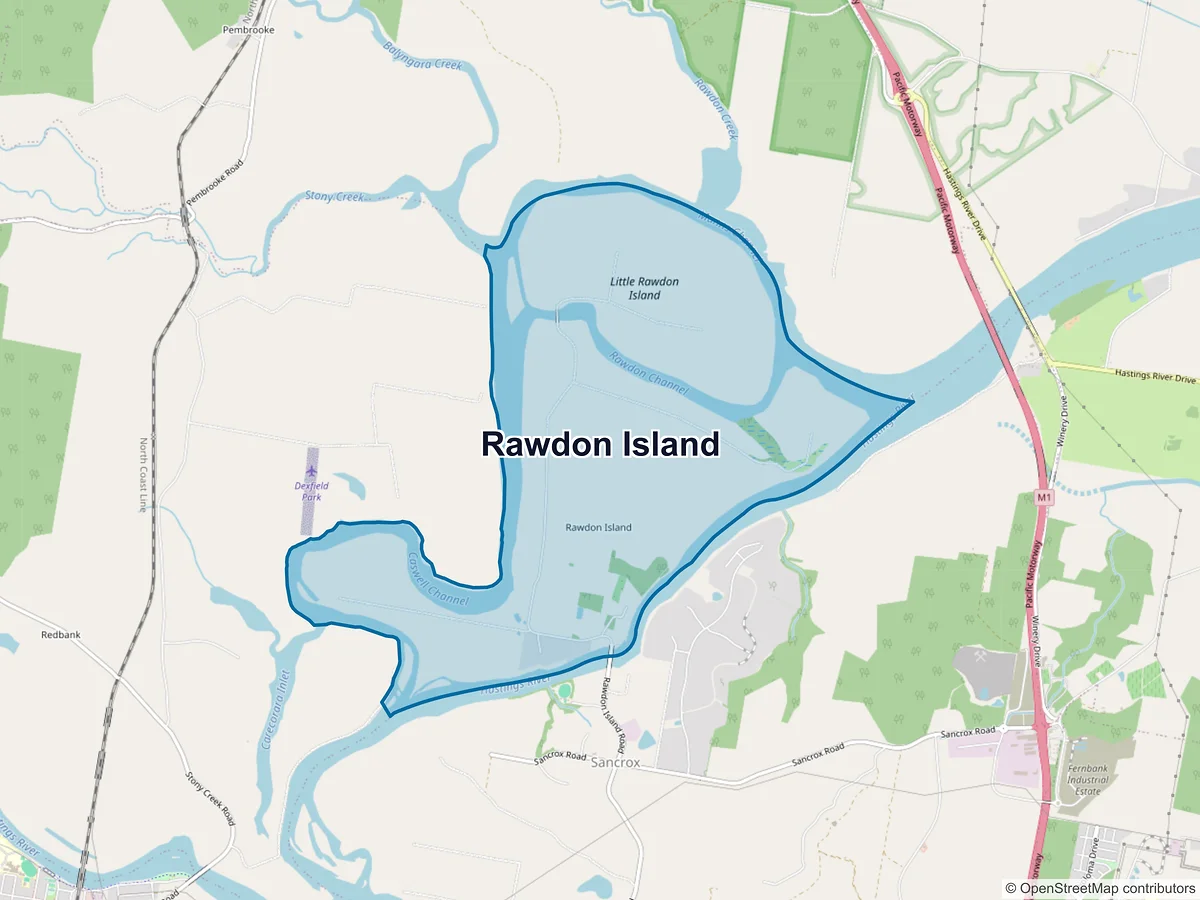 Map of Rawdon Island, NSW, Australia
