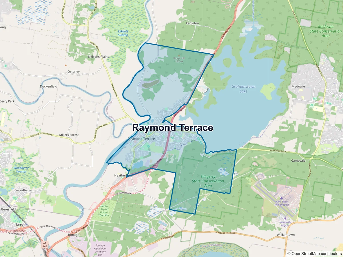 Map of Raymond Terrace, NSW, Australia