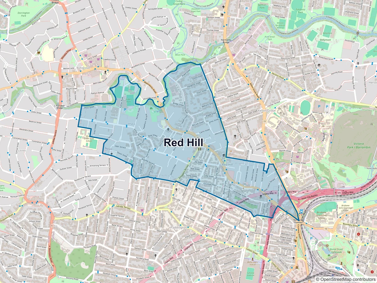 Map of Red Hill, QLD, Australia