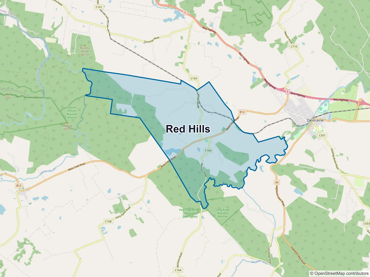 Map of Red Hills, TAS, Australia