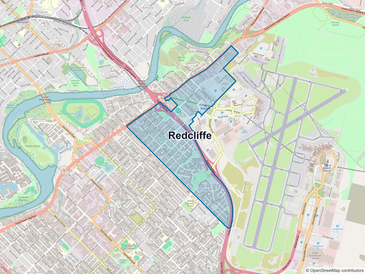 Map of Redcliffe, WA, Australia