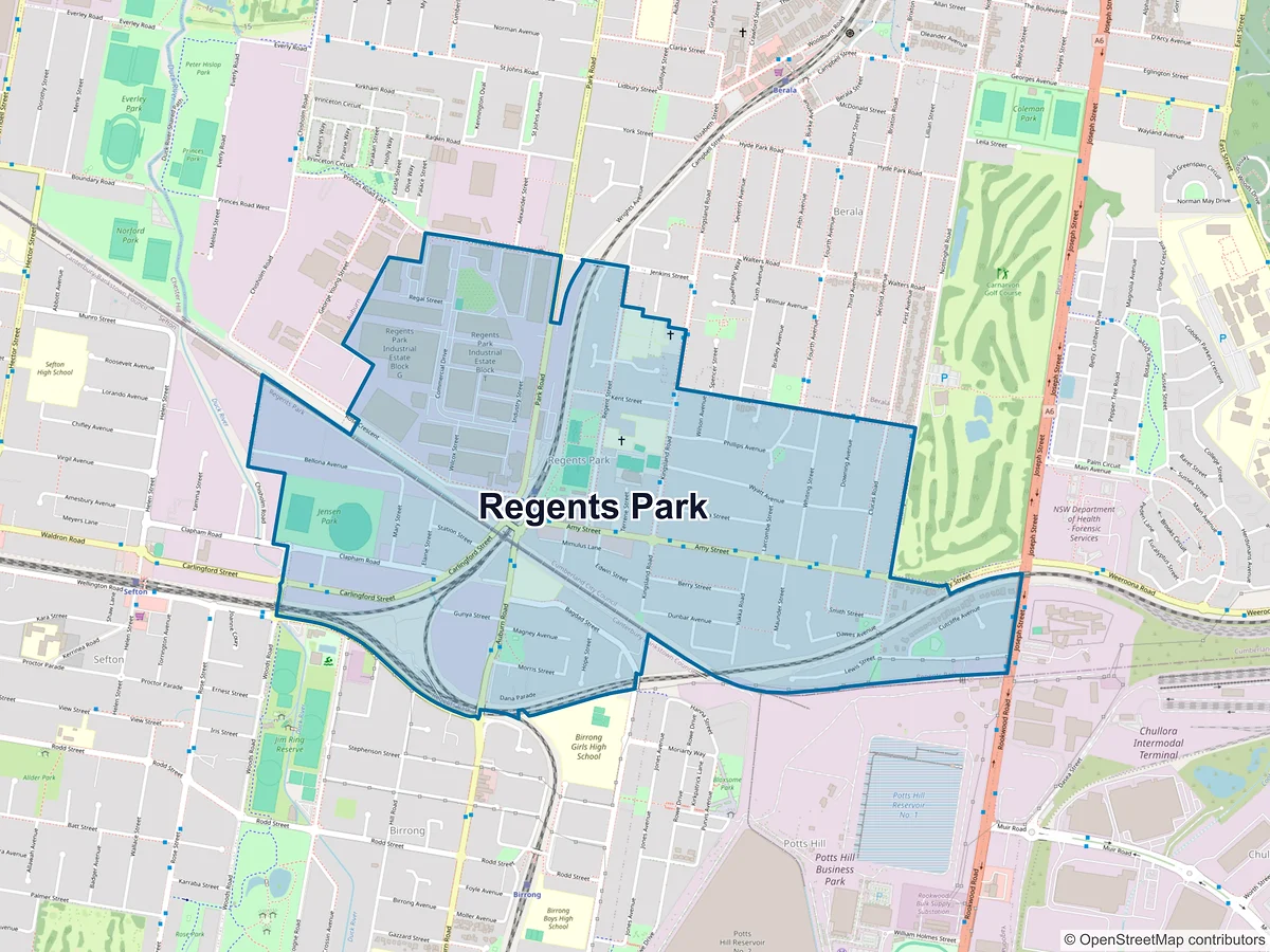 Map of Regents Park, NSW, Australia