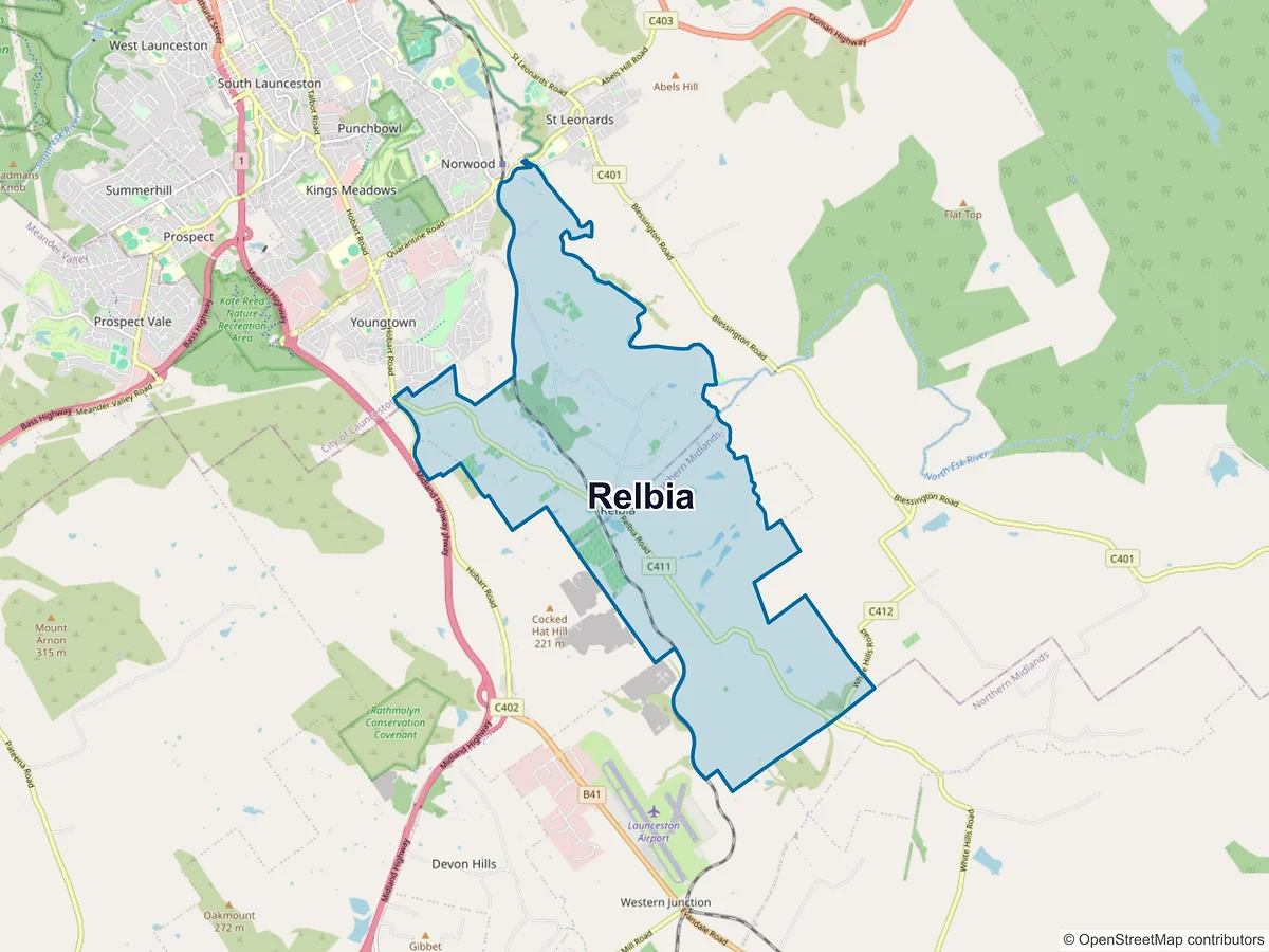 Map of Relbia, TAS, Australia