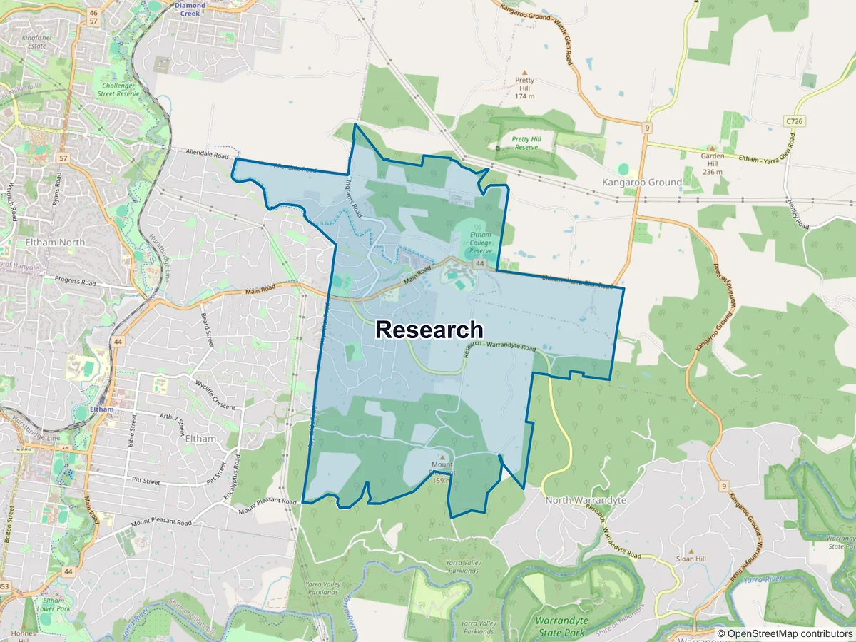 Map of Research, VIC, Australia