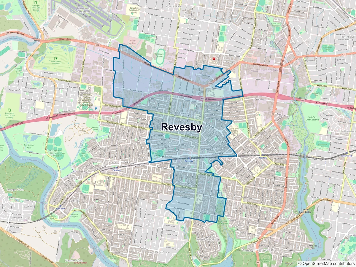 Map of Revesby, NSW, Australia