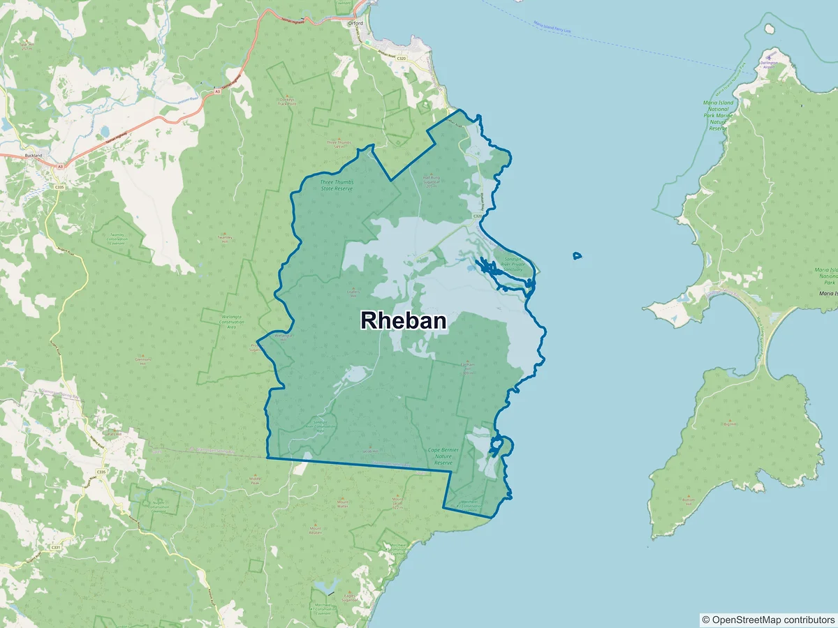 Map of Rheban, TAS, Australia