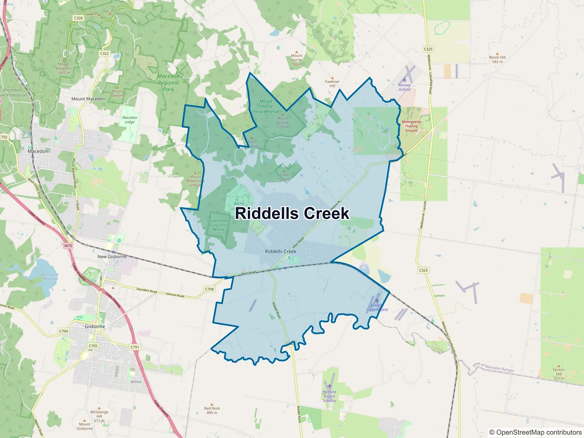 Map of Riddells Creek, VIC, Australia