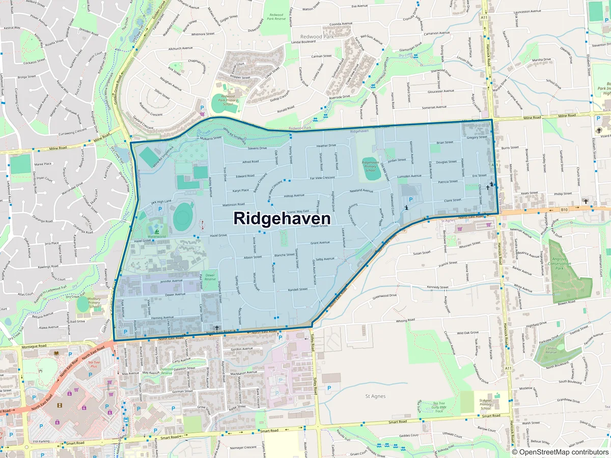 Map of Ridgehaven, SA, Australia