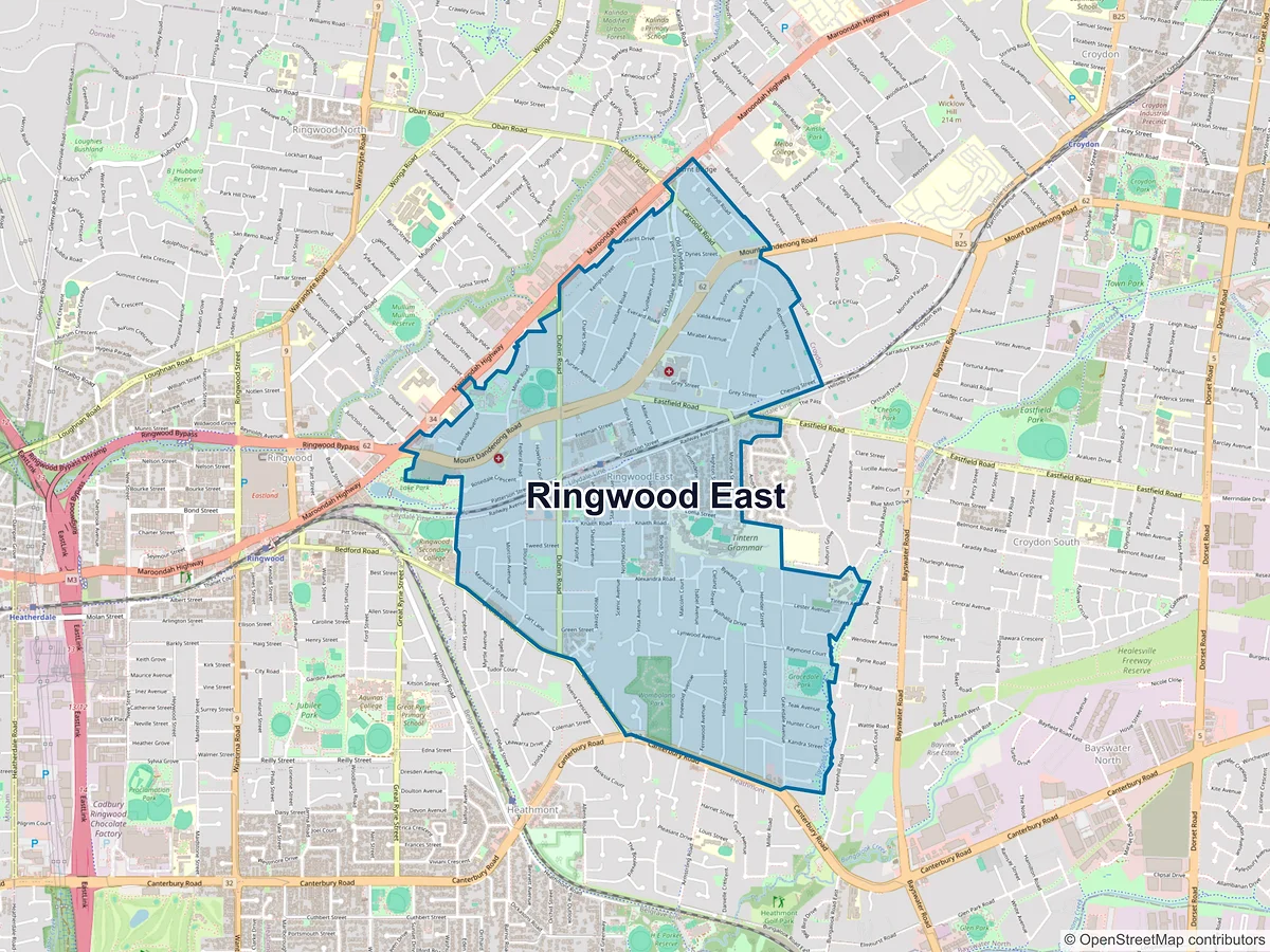 Map of Ringwood East, VIC, Australia