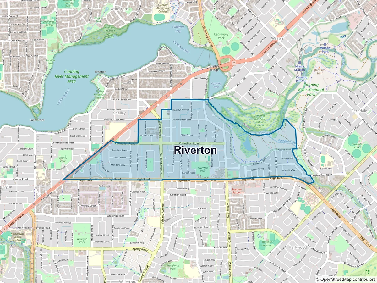 Map of Riverton, WA, Australia