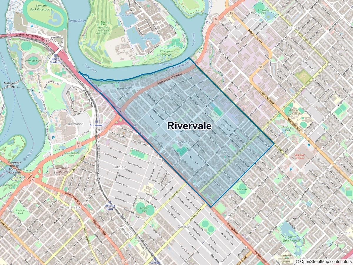 Map of Rivervale, WA, Australia