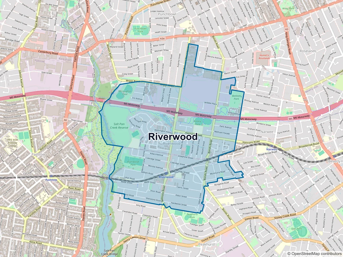 Map of Riverwood, NSW, Australia