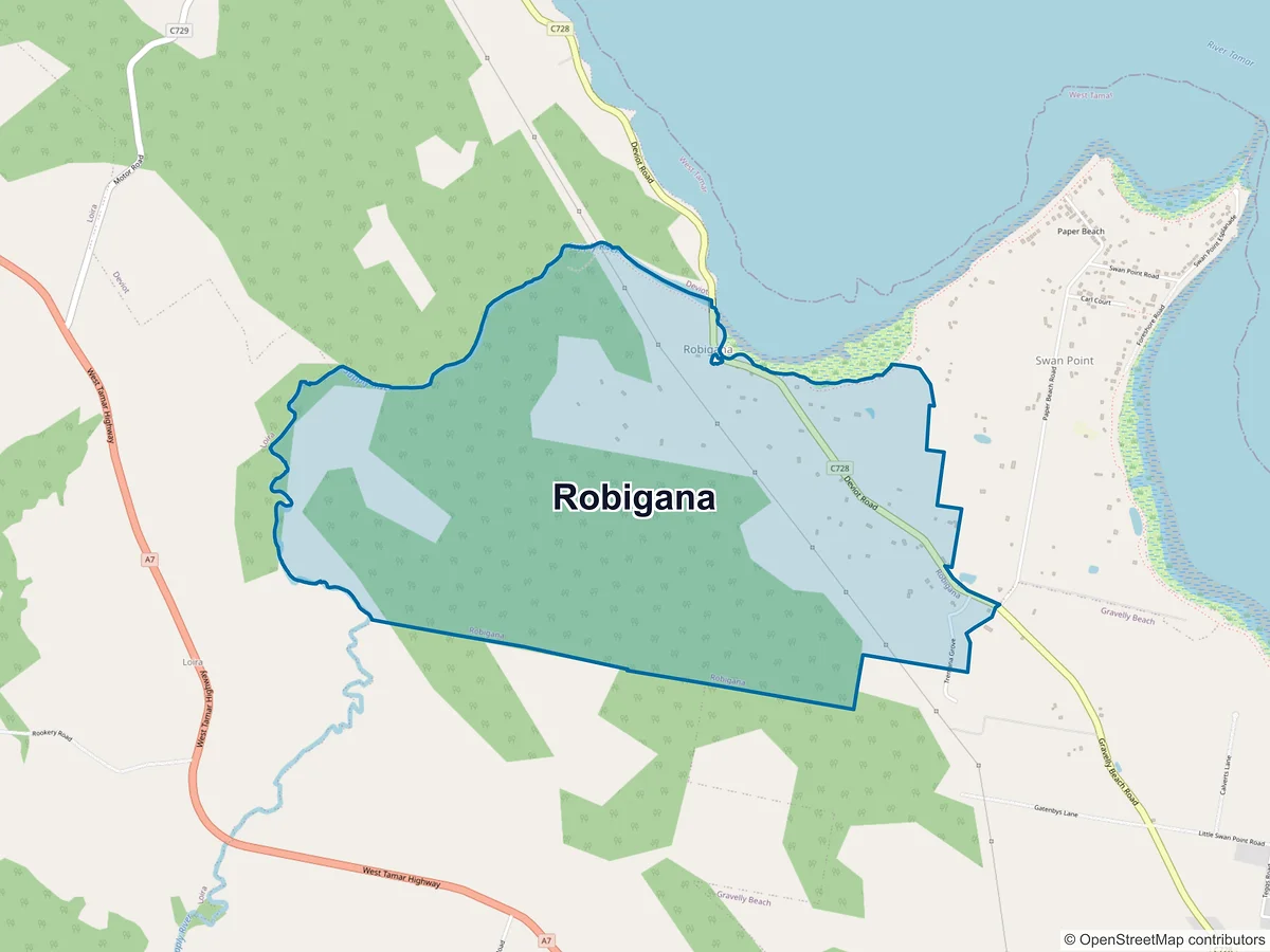 Map of Robigana, TAS, Australia