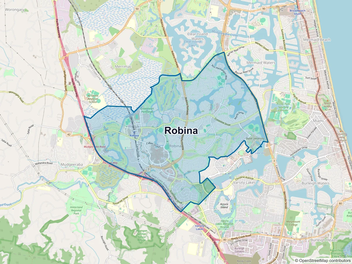 Map of Robina, QLD, Australia
