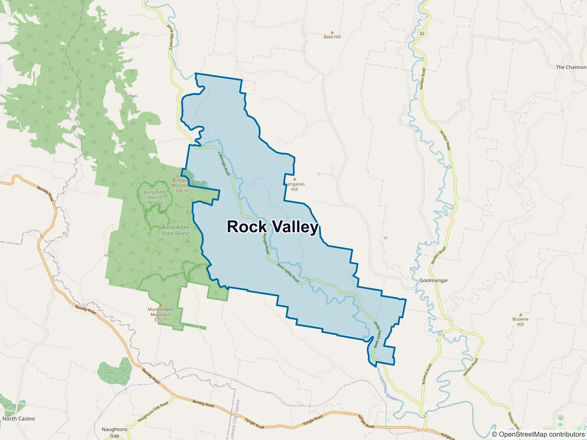 Map of Rock Valley, NSW, Australia