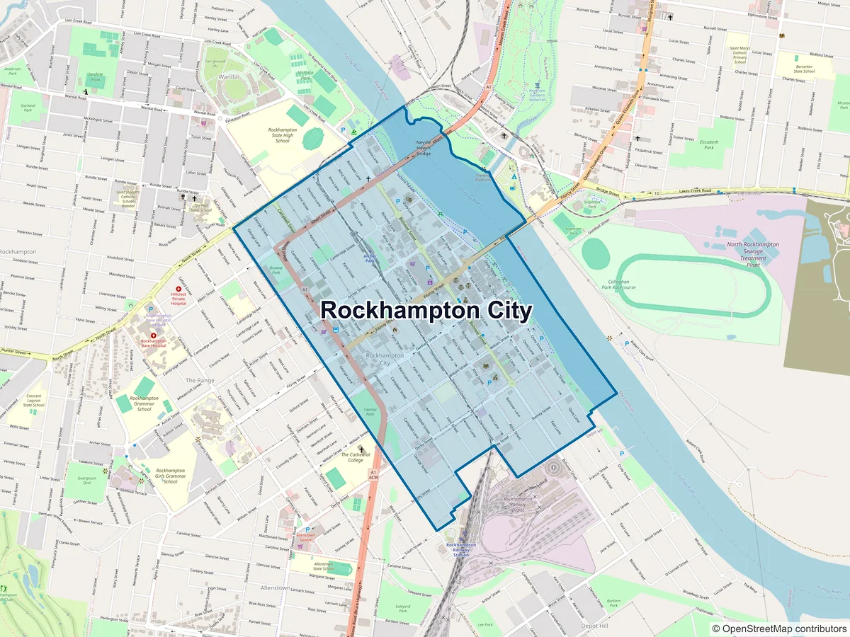 Map of Rockhampton City, QLD, Australia