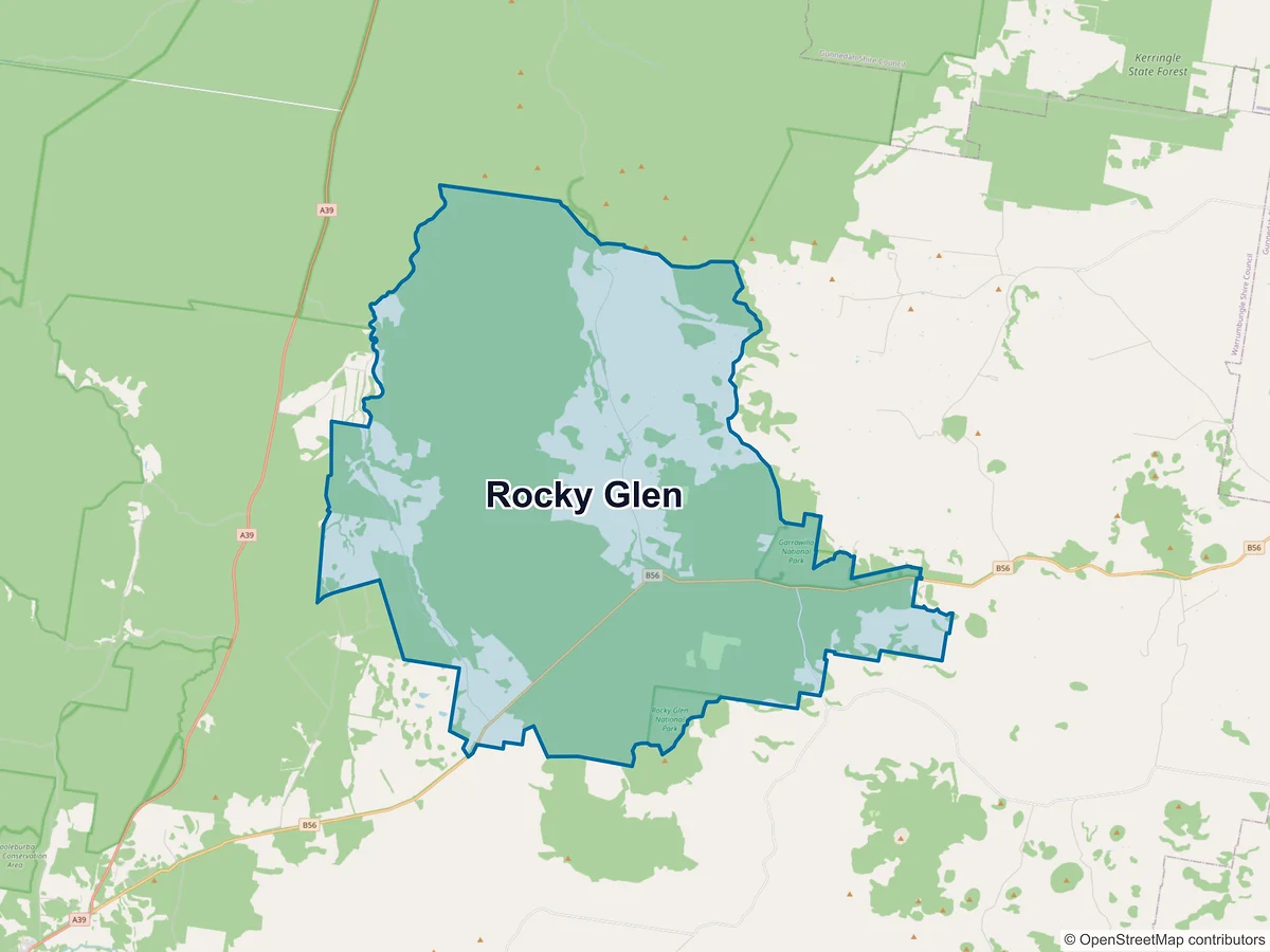Map of Rocky Glen, NSW, Australia