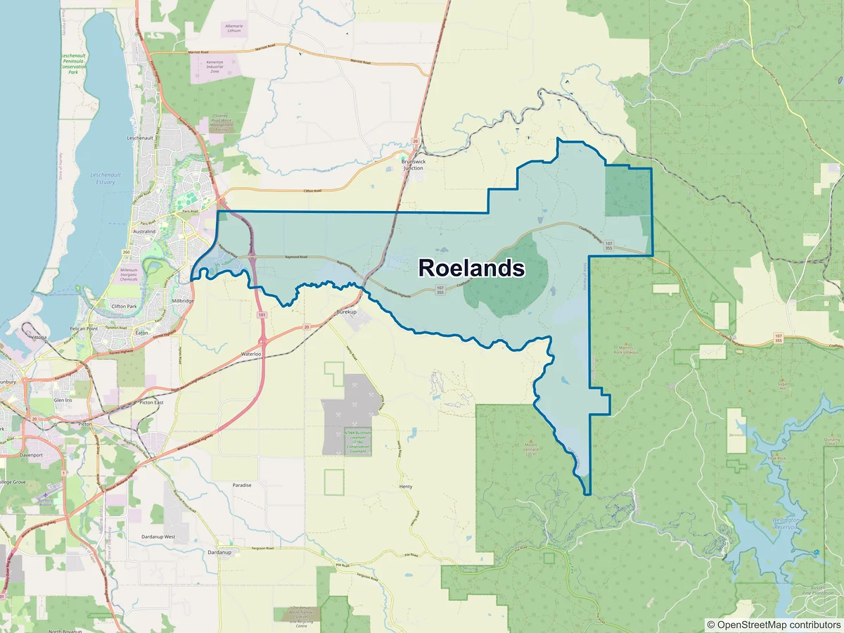 Map of Roelands, WA, Australia
