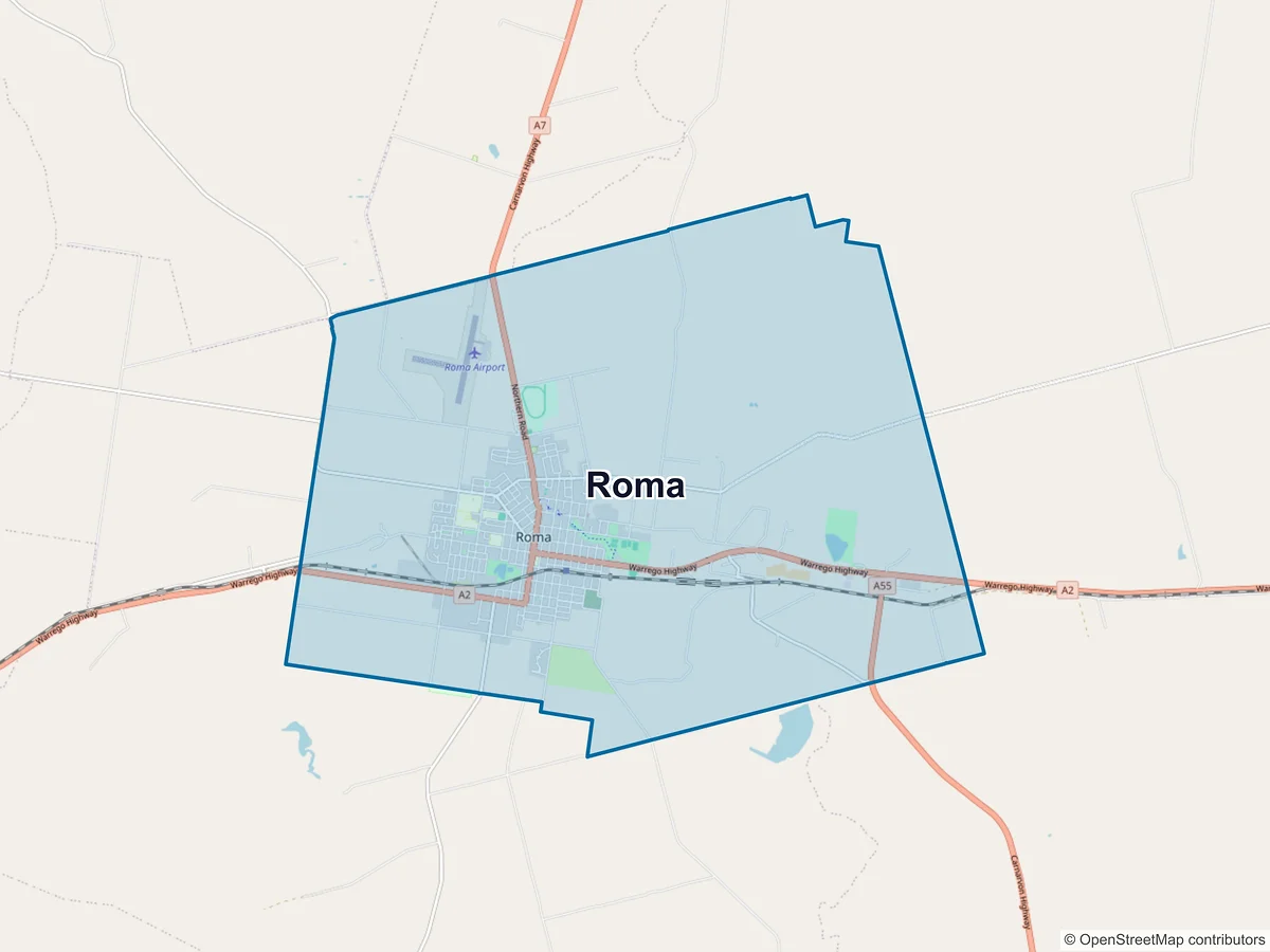 Map of Roma, QLD, Australia