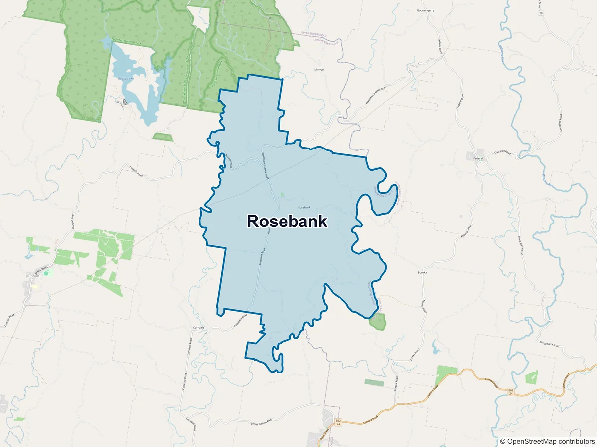 Map of Rosebank, NSW, Australia