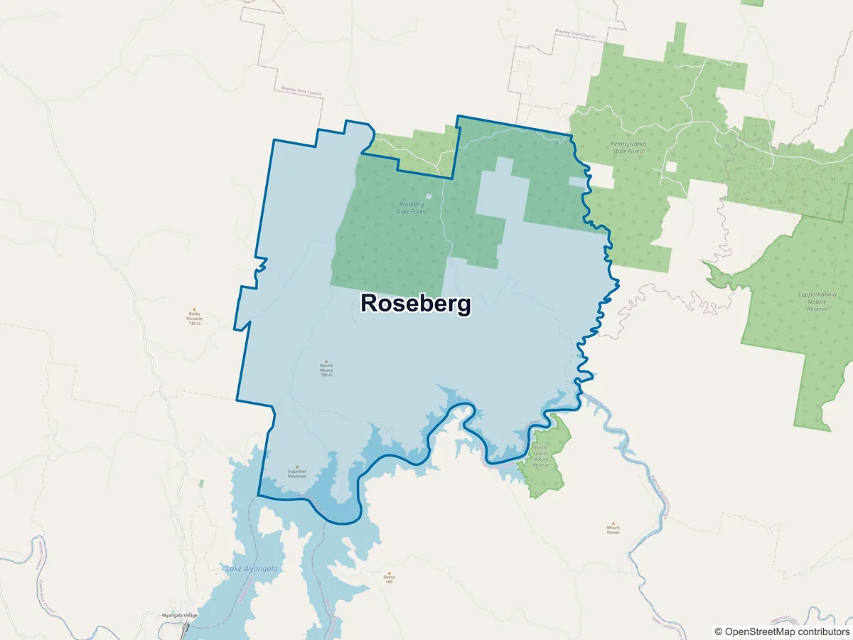 Map of Roseberg, NSW, Australia